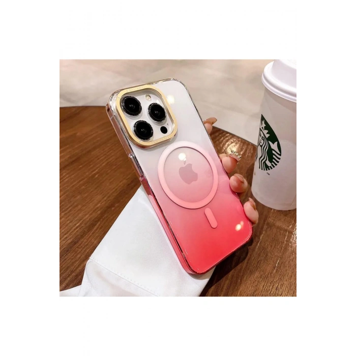 Apple iPhone 16 ile Uyumlu Metal Kamera Çerçeveli Sert PC Renk Geçişli MagSafe Uyumlu Kılıf