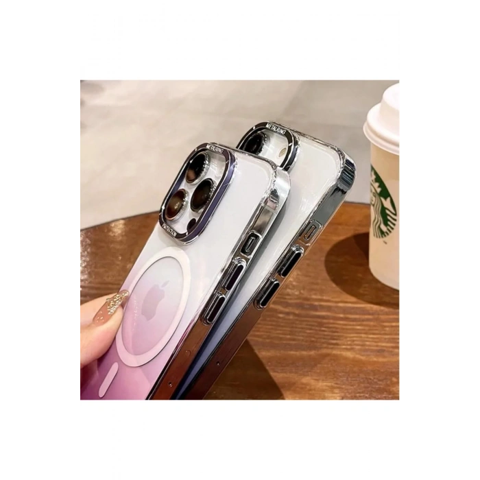 Apple iPhone 16 ile Uyumlu Metal Kamera Çerçeveli Sert PC Renk Geçişli MagSafe Uyumlu Kılıf