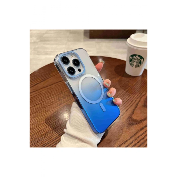 Apple iPhone 16 ile Uyumlu Metal Kamera Çerçeveli Sert PC Renk Geçişli MagSafe Uyumlu Kılıf