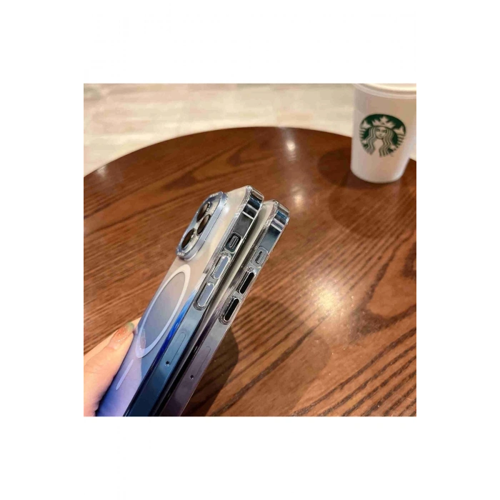 Apple iPhone 16 ile Uyumlu Metal Kamera Çerçeveli Sert PC Renk Geçişli MagSafe Uyumlu Kılıf