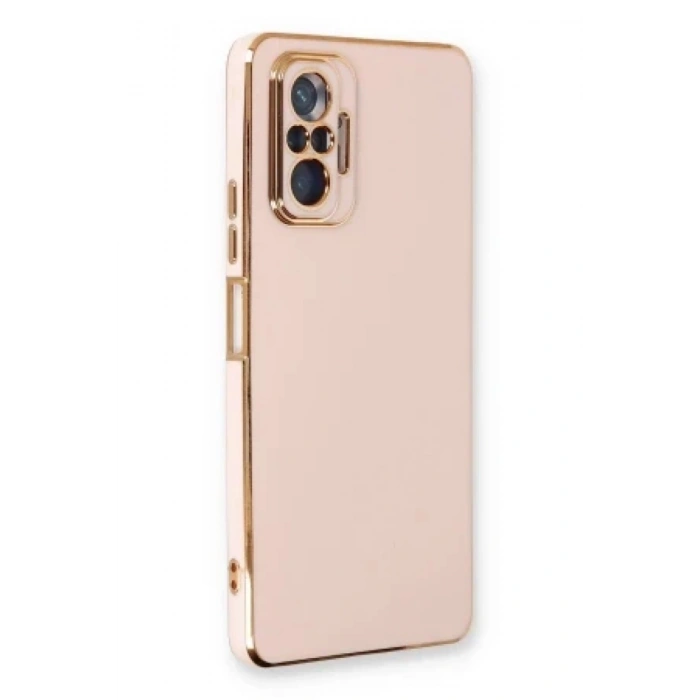 Xiaomi Redmi Note 10 Pro 4G ile Uyumlu Gold Detaylı Parlak Esnek Silikon Kılıf
