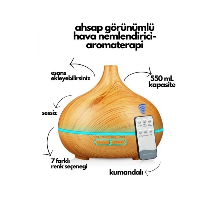 ODA HAVA NEMLENDİRİCİSİ-AROMATERAPİ 7 FARKLI IŞIK SEÇENEKLİ KUMANDALI HUMIDIFIER