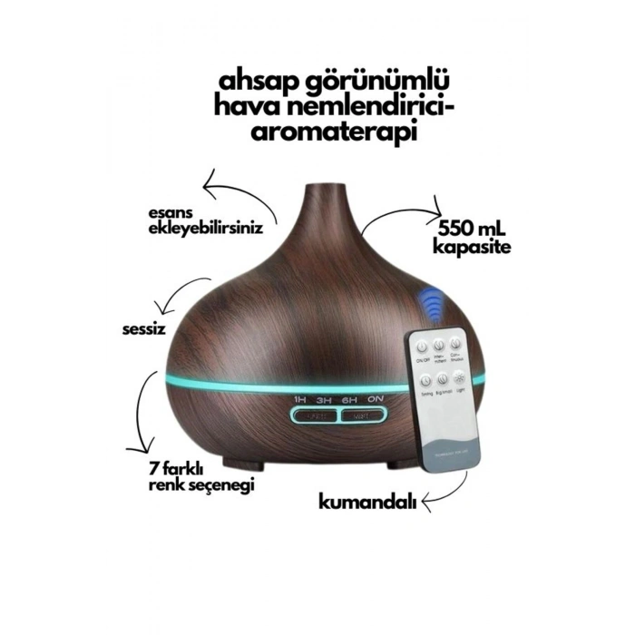 ODA HAVA NEMLENDİRİCİSİ-AROMATERAPİ 7 FARKLI IŞIK SEÇENEKLİ KUMANDALI HUMIDIFIER