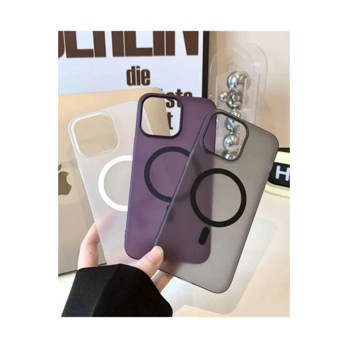 iPhone 15 Pro ile Uyumlu Minimalist Tasarım Mat Buzlu Soft Slim MagSafe Özellikli PC Kılıf
