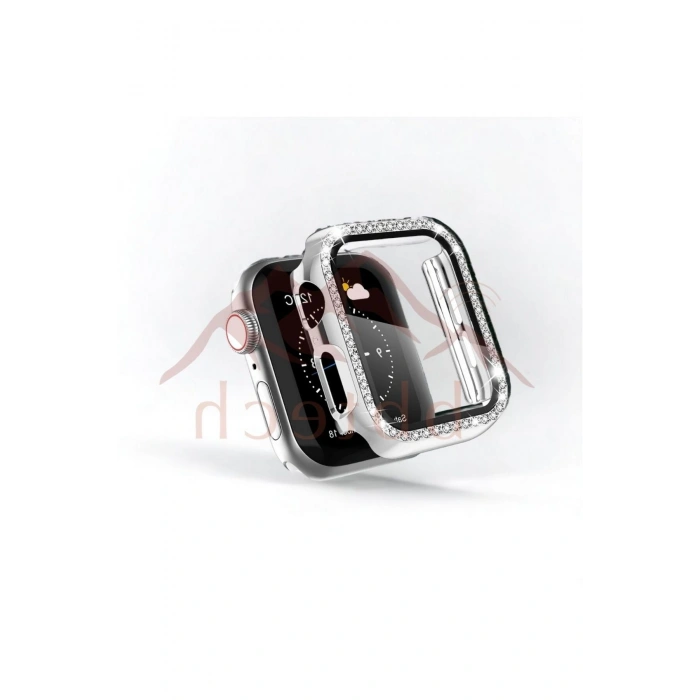 Apple Watch Seri 10 42mm Uyumlu Taşlı Kasa Koruyucu Renkli PC Parlak Taş Detay Kasa Ekran Koruyucu