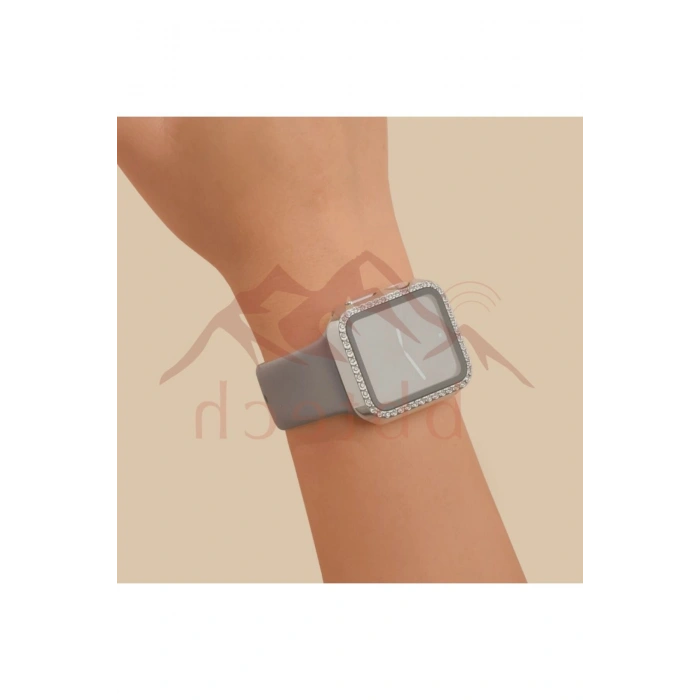 Apple Watch Seri 10 42mm Uyumlu Taşlı Kasa Koruyucu Renkli PC Parlak Taş Detay Kasa Ekran Koruyucu