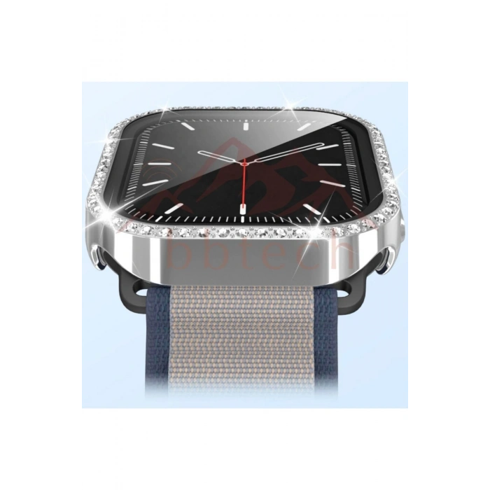 Apple Watch Seri 10 42mm Uyumlu Taşlı Kasa Koruyucu Renkli PC Parlak Taş Detay Kasa Ekran Koruyucu