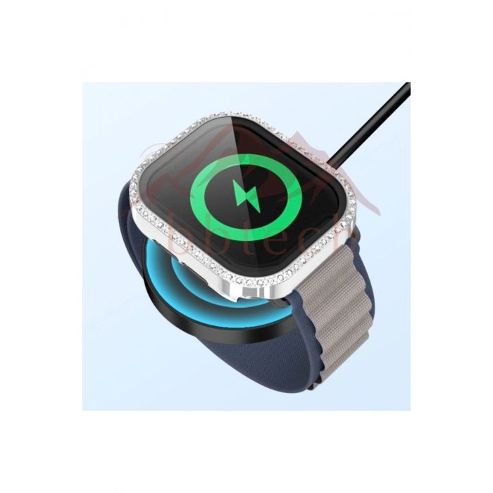 Apple Watch Seri 10 42mm Uyumlu Taşlı Kasa Koruyucu Renkli PC Parlak Taş Detay Kasa Ekran Koruyucu