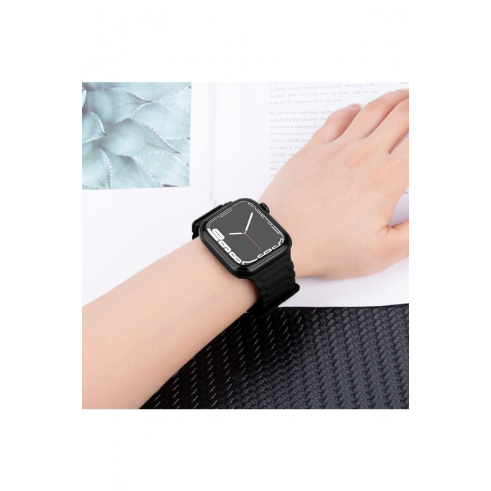 Apple Watch 7/8/SE/SE2/SE3/9/10/11 42/44/45/46/49mm Uyum Askeri Desen Mıknatıslı Silikon Kordon