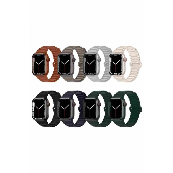 Apple Watch 7/8/SE/SE2/SE3/9/10/11 42/44/45/46/49mm Uyum Askeri Desen Mıknatıslı Silikon Kordon