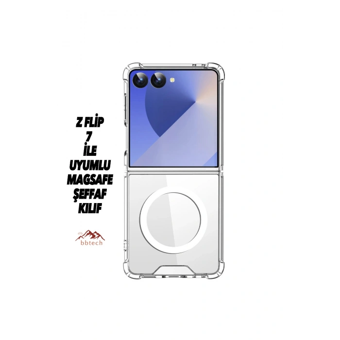 Samsung Galaxy Z Flip 7 ile Uyumlu Kablosuz Şarj Magsafe Özellikli Şeffaf Silikon Kılıf