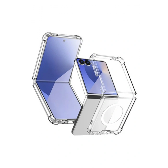 Samsung Galaxy Z Flip 7 ile Uyumlu Kablosuz Şarj Magsafe Özellikli Şeffaf Silikon Kılıf