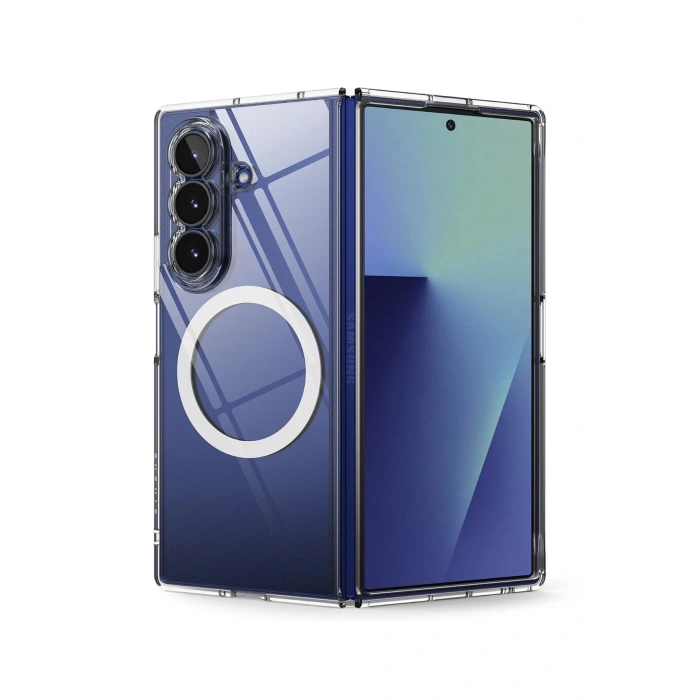 Samsung Galaxy Z FOLD 7 ile Uyumlu Kablosuz Şarj Magsafe Özellikli Şeffaf Silikon Kılıf