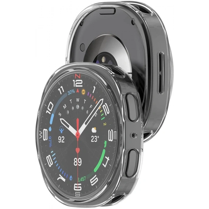 Samsung Galaxy Watch 8 Serisi 44mm Uyumlu Şeffaf Silikon Esnek Kasa ve Ekran Koruyucu