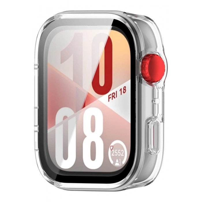 Huawei Watch Fit 4 Uyumlu Şeffaf PC Kasa Ve Ekran Koruyucu Siyah Çizgili Full Cover Case