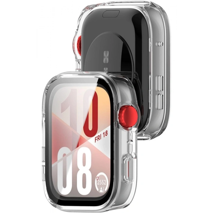 Huawei Watch Fit 4 Uyumlu Şeffaf PC Kasa Ve Ekran Koruyucu Siyah Çizgili Full Cover Case