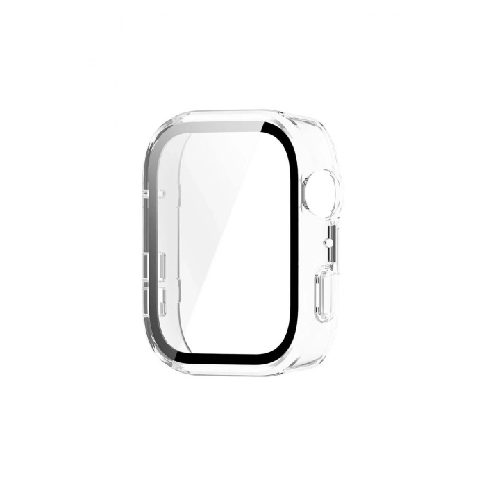 Huawei Watch Fit 4 Uyumlu Şeffaf PC Kasa Ve Ekran Koruyucu Siyah Çizgili Full Cover Case