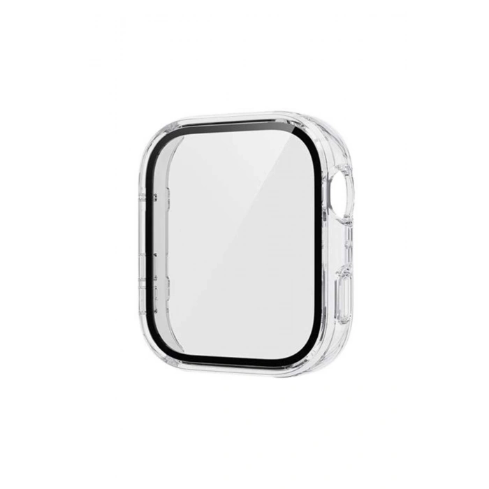 Huawei Watch Fit 4 Uyumlu Şeffaf PC Kasa Ve Ekran Koruyucu Siyah Çizgili Full Cover Case