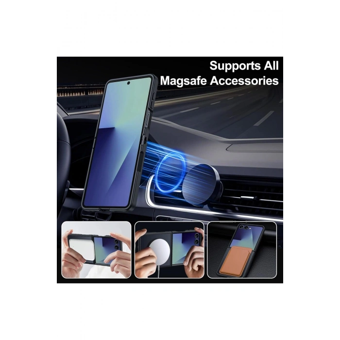 Samsung Galaxy Z Flip 7 ile Uyumlu MagSafe Kablosuz Şarj Destekli Mat Transparan Silikon Kılıf