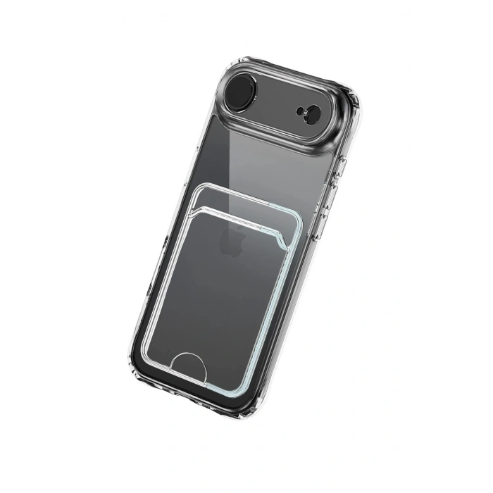 iPhone 17 Air ile Uyumlu Kılıf Şeffaf Silikon, Kamera Korumalı, Kartlık Bölmeli Card Case