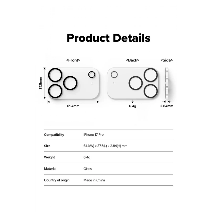 iPhone 17 Pro ile Uyumlu Kristal Netlik 9H Kırılma Karşıtı Cam Kamera Ünitesi ve Lens Koruyucu