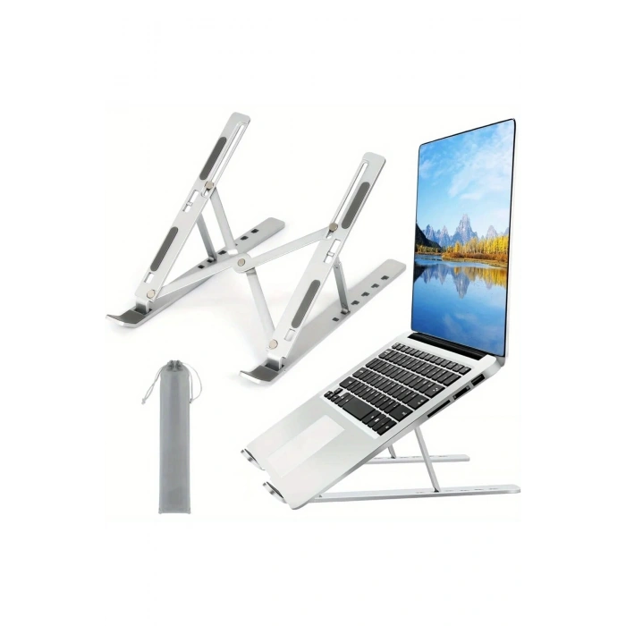 Macbook/Notebook ve Tablet Uyumlu Metal Laptop Standı Hafif Kaydırmaz Ayarlanabilir Katlanabilir