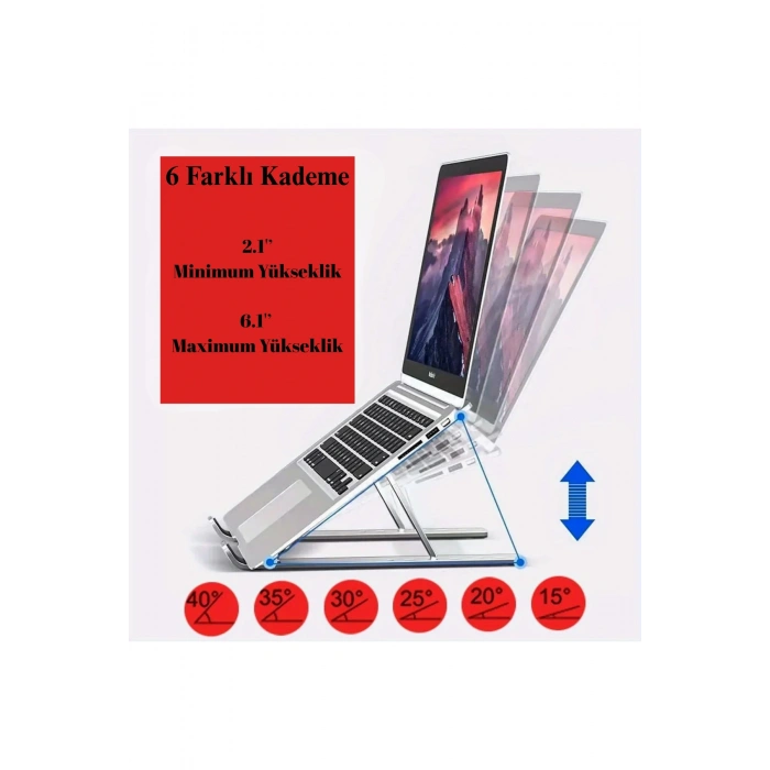 Macbook/Notebook ve Tablet Uyumlu Metal Laptop Standı Hafif Kaydırmaz Ayarlanabilir Katlanabilir
