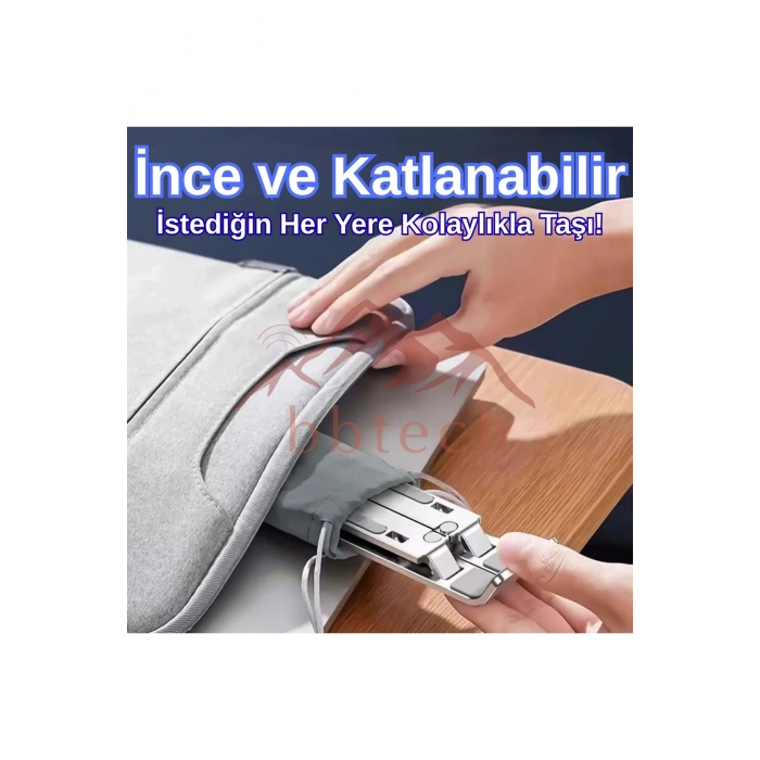 Macbook/Notebook ve Tablet Uyumlu Metal Laptop Standı Hafif Kaydırmaz Ayarlanabilir Katlanabilir