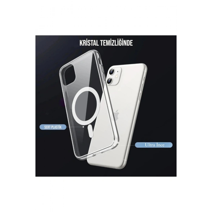 iPhone 11 ile Uyumlu Magsafe Şarj Özellikli Ultra İnce Sararmaz Şeffaf PC Minimalist Kılıf