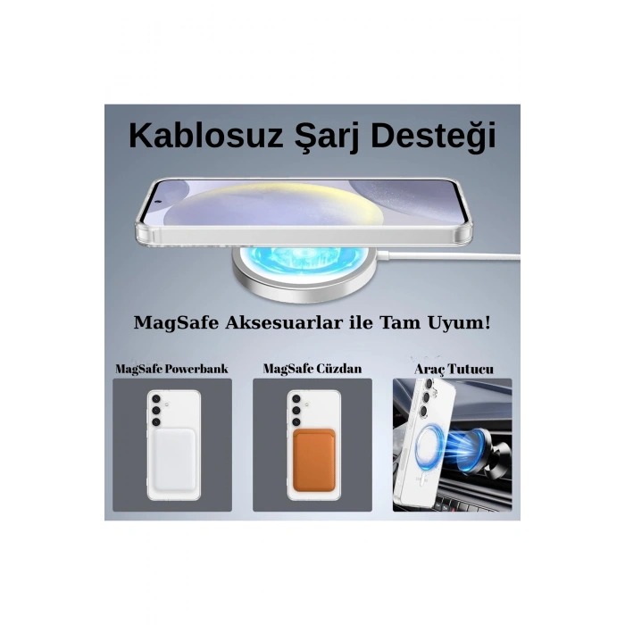 Samsung Galaxy S24 FE Magsafe Şarj Özellikli Ultra İnce Sararmaz Şeffaf PC Minimalist Kılıf