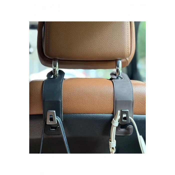 Araç İçi Koltuk Başlığına Takılabilen Metal Askı Kancalı Çanta Organizer Araç Düzenleyici (Krem)
