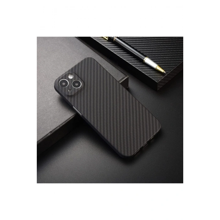 iPhone 14 için Karbon Desenli Ultra İnce Telefon Kılıfı Minimalist Kamera Korumalı Ultra Slim
