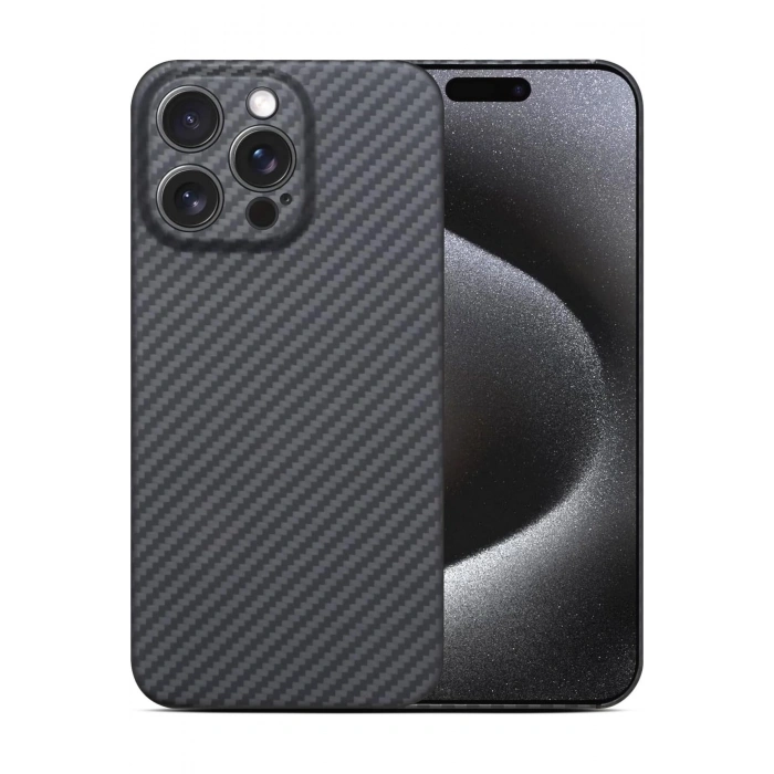 iPhone 16 Pro Max için Karbon Desenli Ultra İnce Telefon Kılıfı Minimalist Kamera Korumalı Slim
