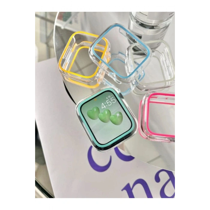 Appl Watch SE 3 44mm Uyumlu Şeffaf Neon Kasa ve Ekran Koruyucu Fosforlu Sert PC Kasa