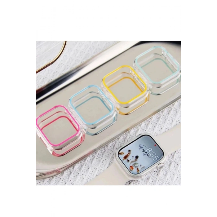 Appl Watch SE 3 44mm Uyumlu Şeffaf Neon Kasa ve Ekran Koruyucu Fosforlu Sert PC Kasa