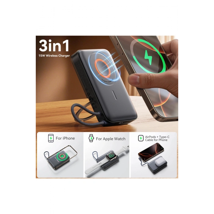 JR-PBM02 20W 10.000 Mah Kablolu 3 İn 1 Magsafe Powerbank