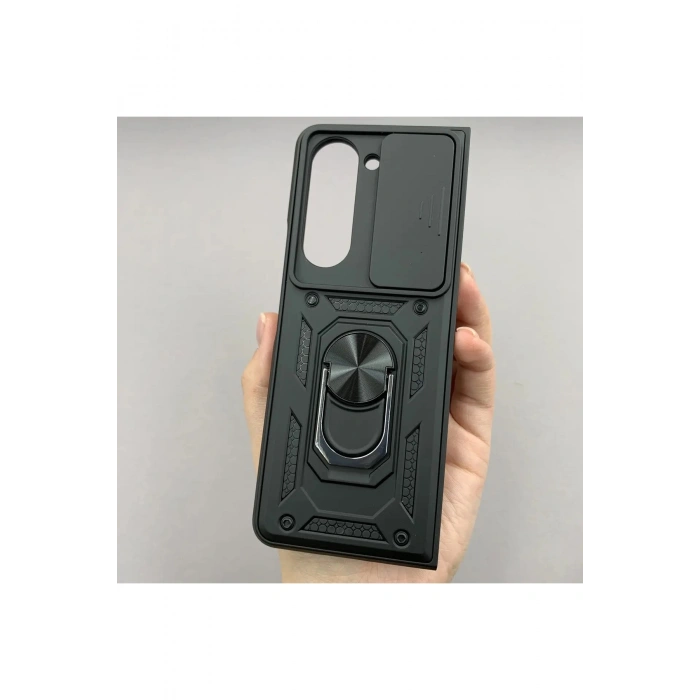 Samsung Galaxy Z Fold 7 ile Uyumlu Lens Korumalı Yüzük Stantlı Tank Kılıf