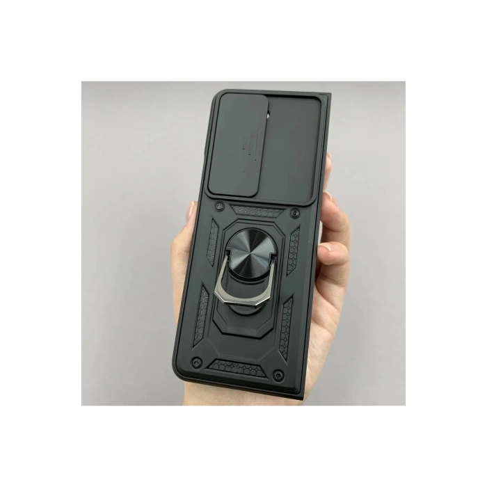 Samsung Galaxy Z Fold 7 ile Uyumlu Lens Korumalı Yüzük Stantlı Tank Kılıf