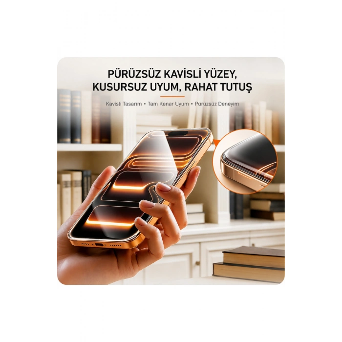 iPhone 14PRO MAX / 15 PLUS / 16 PLUS ile Uyumlu 500C Temperli Kırılmaz Cam Ekran Koruyucu HD Şeffaf Tam Kaplayan Siyah Çerçevesiz Cam