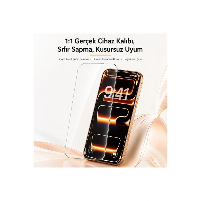 iPhone 15 / 14 PRO / 16 ile Uyumlu 500C Temperli Kırılmaz Cam Ekran Koruyucu HD Şeffaf Tam Kaplayan Siyah Çerçevesiz Cam