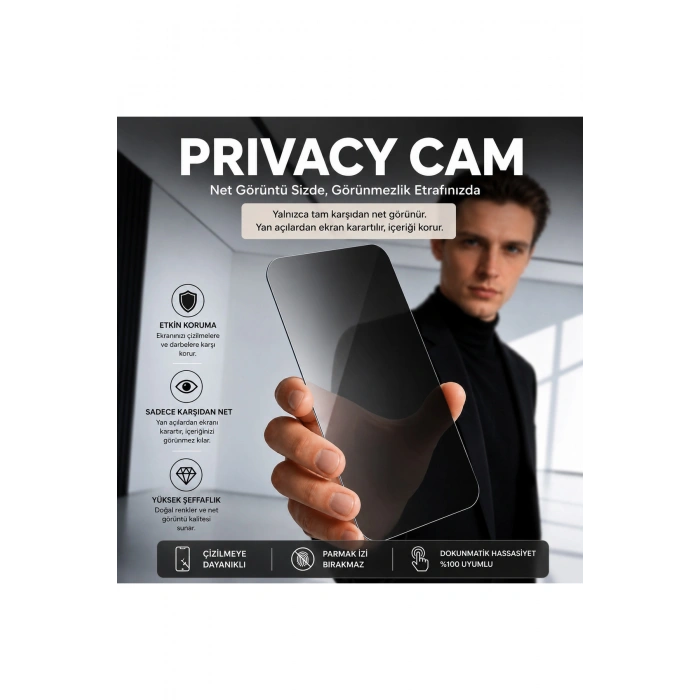iPhone 16 PRO ile Uyumlu 500C Privacy Temperli Kırılmaz Cam Ekran Koruyucu HD Şeffaf Tam Kaplayan Çerçevesiz Hayalet Cam