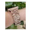 Apple Watch 38/40/41 MM ile Uyumlu Işıltılı Taş ve Sim Kaplı Şık ve Zarif Deri Saat Kordonu
