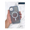 iPhone 15 Pro Max ile Uyumlu Magsafe Özellikli Leke Tutmaz Kenarları Silikon Mat Krom Telefon Kılıfı