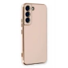 Samsung Galaxy S22 Plus ile Uyumlu Gold Detaylı Parlak Esnek Silikon Kılıf