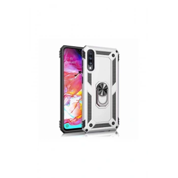 Samsung Galaxy A50 Kılıf Vega Tank Zırh Yüzüklü Mıknatıslı Standlı Kapak Gri