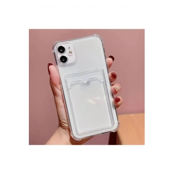 Iphone 11 Uyumlu Kamera Korumalı Kartlıklı Şeffaf Kılıf Card Case.