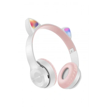Tatlı Kedi Led Işıklı Kedi Kulağı Bluetooth Kulaklık Mikrofonlu Gürültü Önleyici Kulaklık