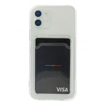 Iphone 12 Uyumlu Kamera Korumalı Kartlıklı Şeffaf Kılıf Card Case