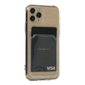 Iphone 11 Pro Uyumlu Kamera Korumalı Kartlıklı Şeffaf Kılıf Card Case