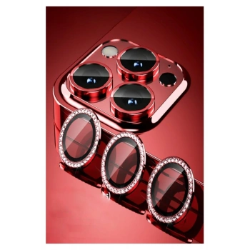 Iphone 11 Pro Max Taşlı Kamera Lens Koruyucu Çerçeveli Koruyucu Kırmızı